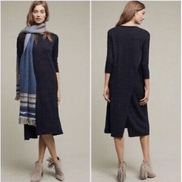 Anthropologie Moth Women’s Navy Sweater Pockets Pullover Midi Dress Long Sleeve - Picture 2 of 10